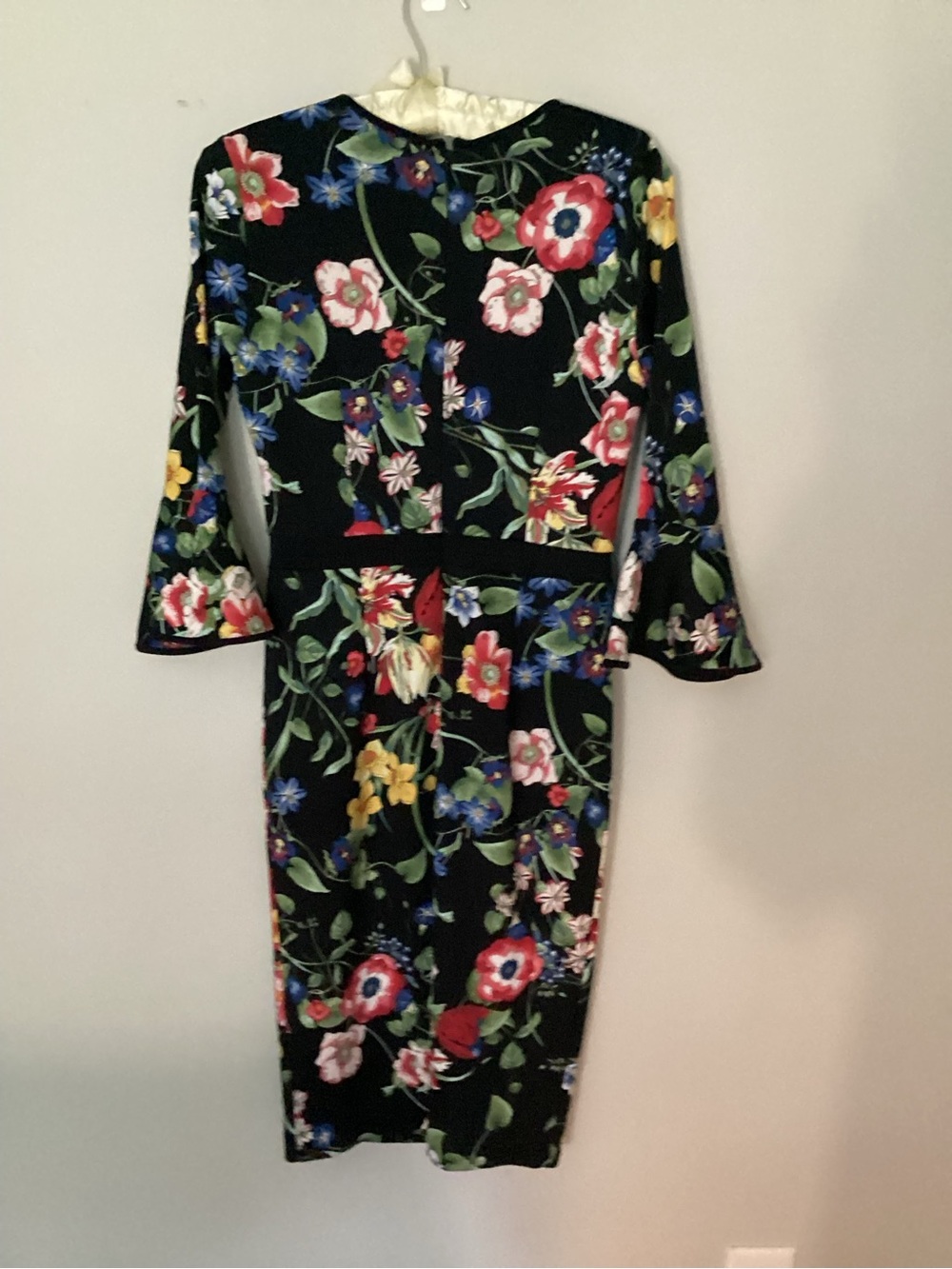 Black Floral Long Sleeve Midi Dress